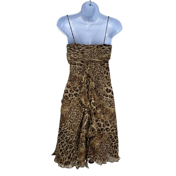 Ignite Evenings By Carol Lin Dress Babydoll Animal Print Silk Ruffles Sz 4 Y2K - Picture 2 of 16